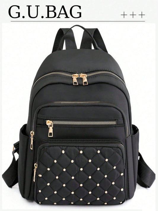 Fashionable Outdoor Large Capacity Casual Backpack for Women, Rivet Decor Student School Bag, Multi Colors & Styles, Rivets Randomly Distributed